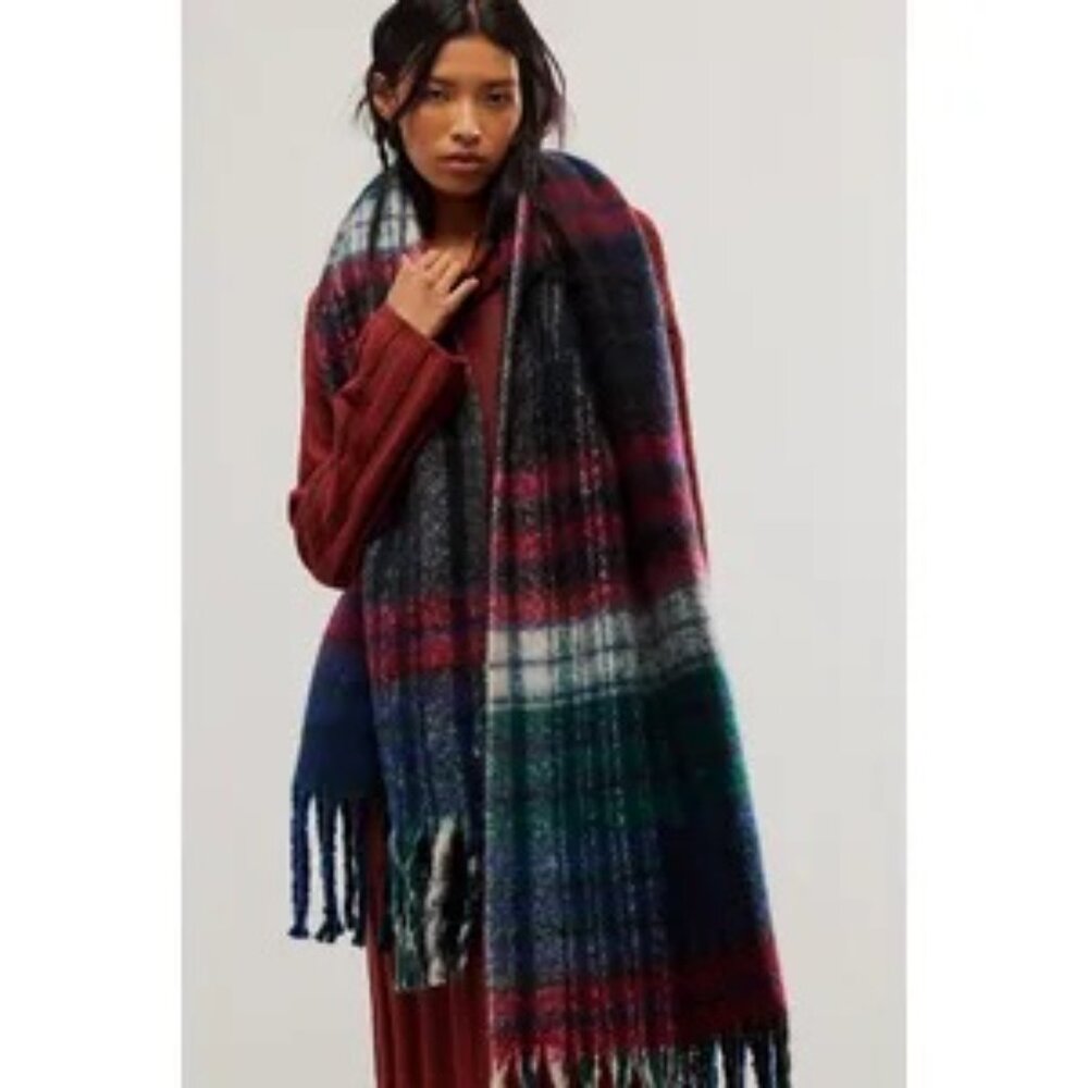 Free People Falling For You Brushed Plaid Scarf